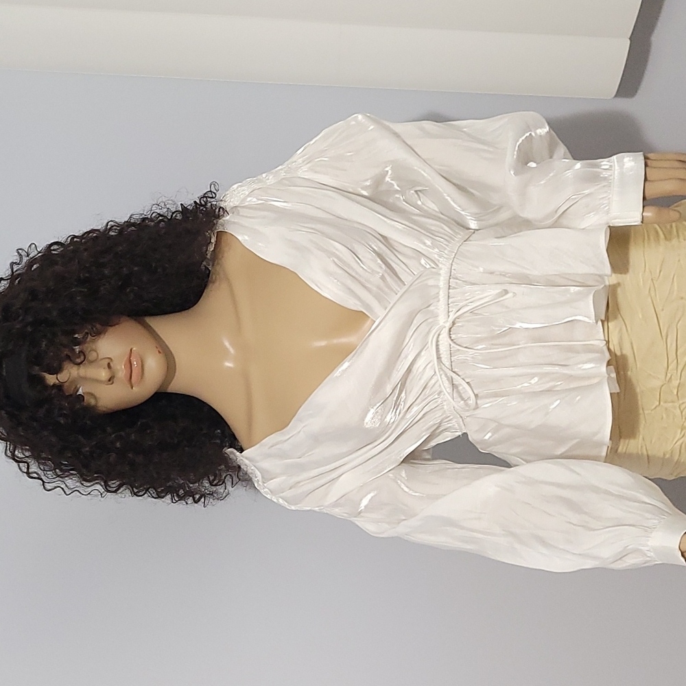 Akira White Drawstring Blouse, Size Medium